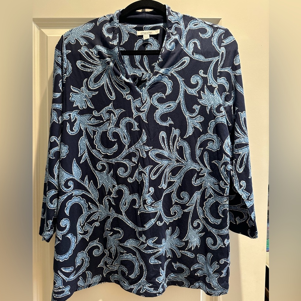 Chico's Dark Blue and Light Blue Swirl Top